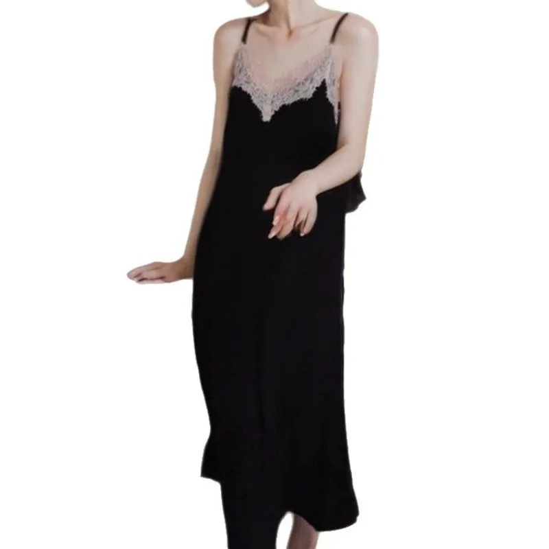 

Suspender nightgown women's summer modal with chest pad lace premium pajamas loungewear 9012