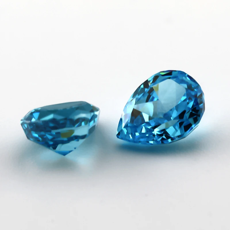 JIANGYUANGEMS 19#Sea Blue Pear Crushed Ice Cut Cubic Zirconia Stone 5A 6x8mm Zircon Loose CZ Synthetic Gems For Jewelry Making