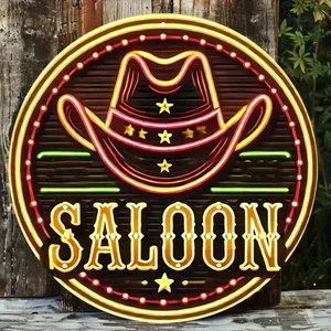 1pc 네온 카우보이 모자 술집 표지판, 빈티지 메탈 알루미늄 벽 예술, 바, 카페, 비치 하우스, 뒤뜰을위한 밝은 서부 디자인. 8 최고의 판매 서부 룸 장식 - №6
