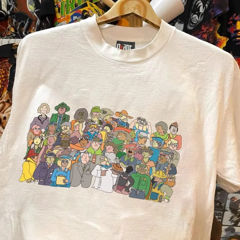 Heavyweight Pure Cotton 260g Small Chen Story Multi American Fun Couple Student Short Sleeve T-Shirt Spring Summer Team Photo