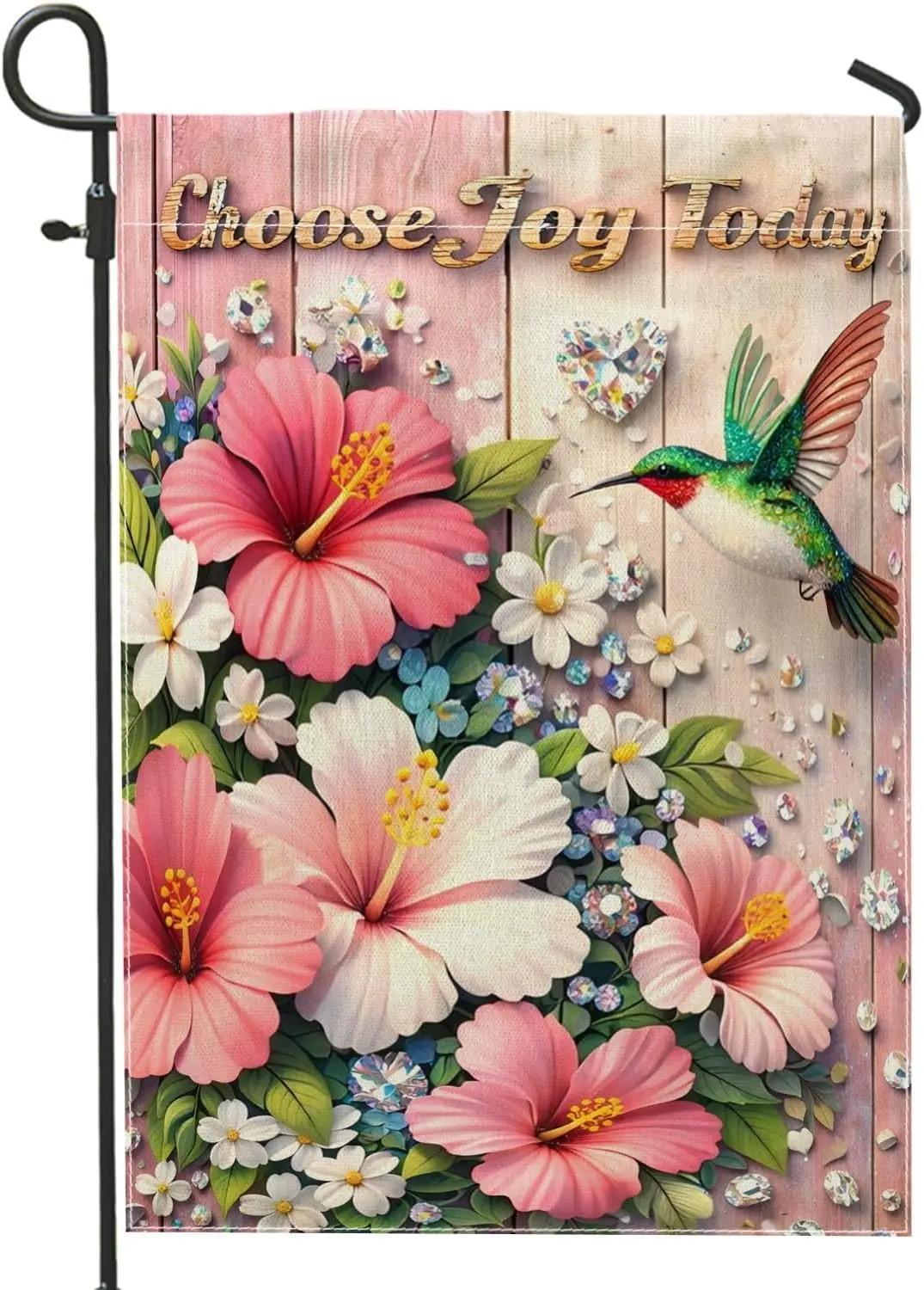 Hummingbird Garden Flag, Tropical Floral Hibiscus Chrysanthemum Spring Peach Double Sided Burlap Yard Decorative Flags for O MMZ