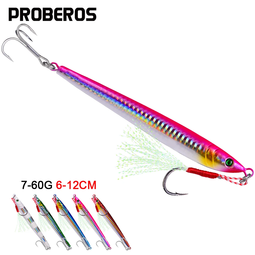 PROBEROS Sea Fishing Tackle 1pcs Metal Jig Fishing Lures 7g 10g 14g 17g 21g 28g 40g 60g Cast Hook 3D Laser Artificial Swimbait