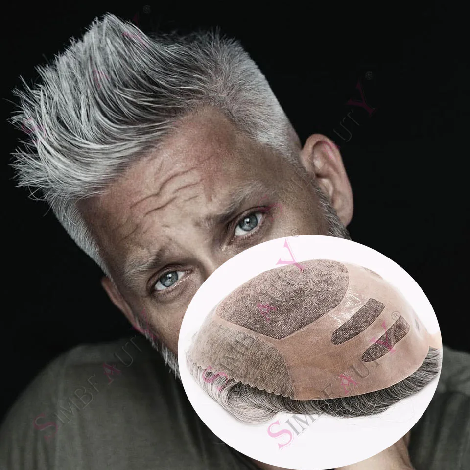 

Мужской прочный NPU Bond серый коричневый блондин 1B80 # Капиллярный протез 320, тонкие моно, натуральные человеческие волосы, парики, человеческие мужские отбеливающие узлы