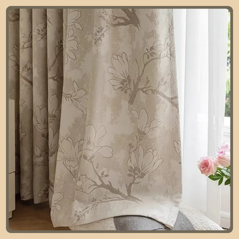 

Curtains for Living Dining Room Bedroom New Chinese Style Magnolia Double-sided Chenille Jacquard Children Retro Print Retro