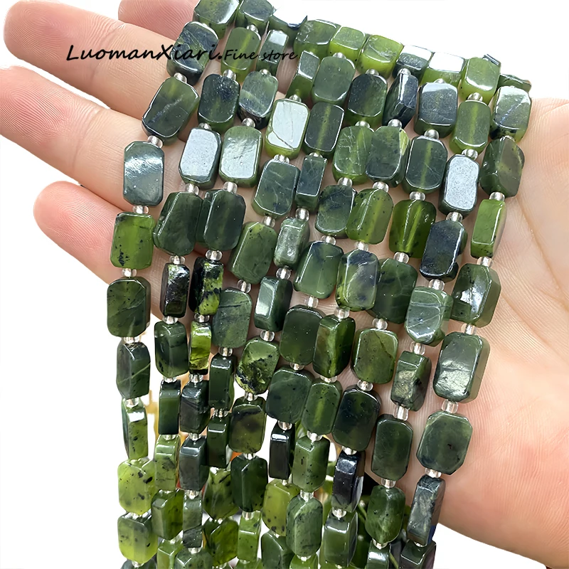 Natural Stone AA Canada Green Jade Jasper 8x12MM Flat Rectangle Spacer Beads for Jewelry Making Diy Bracelet Charms Accessories