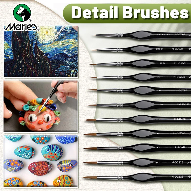 Marie's Micro Paint Brush, 11 Sizes Miniature Synthetic Model Paintbrushes with Triangular Handles for Detail, Rock Painting