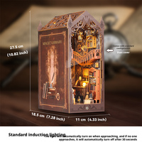 OUZEY 3D Wooden Book Nook DIY Kit - “Magic Sensor” Bookshelf, Auto-Sensing Light Up, Creative Desk Decor Gift