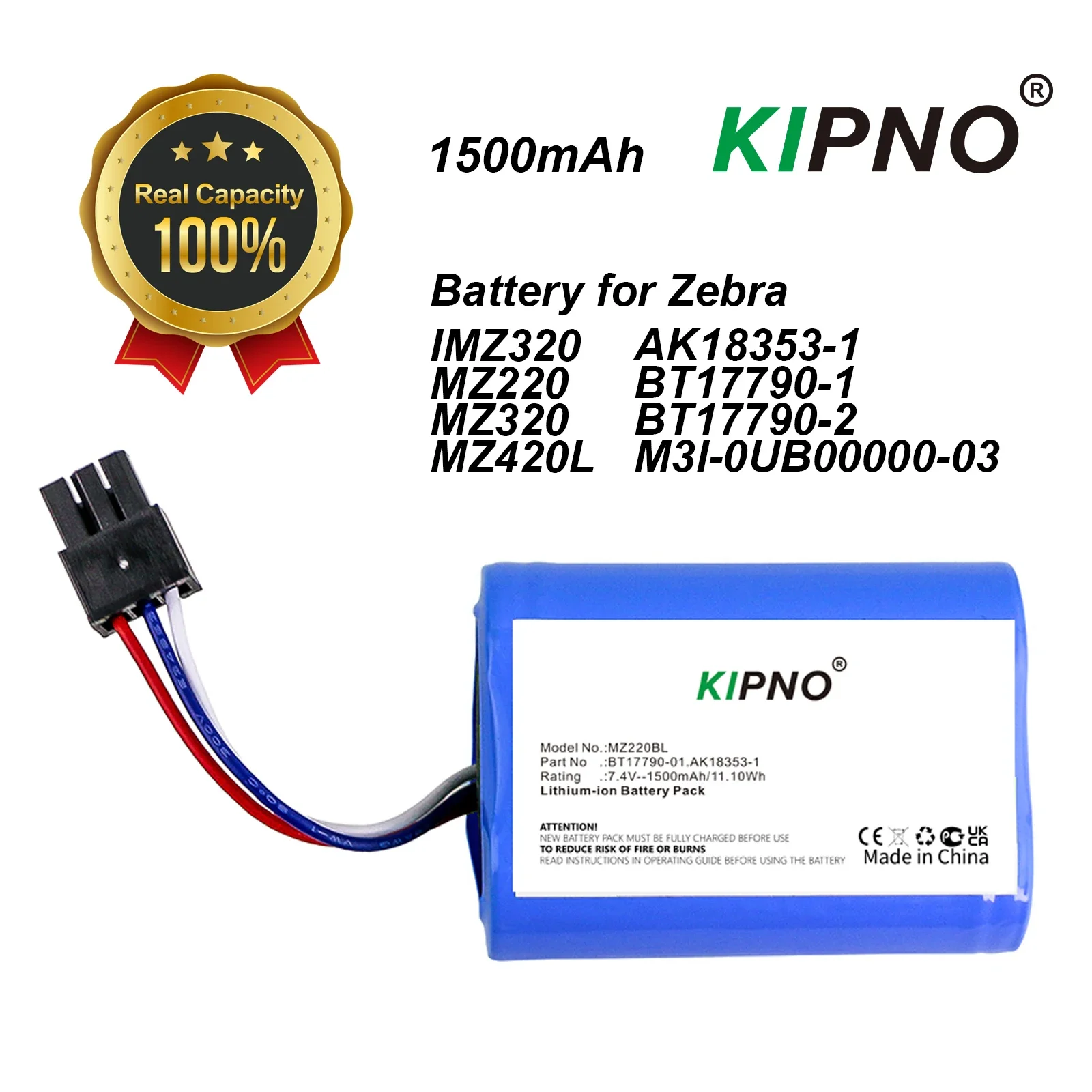 

KIPNO Portable Printer with 1500mAh Battery For Zebra IMZ320 MZ220 MZ320 MZ420L AK18353-1 BT17790-1 BT17790-2 M3I-0UB00000-03
