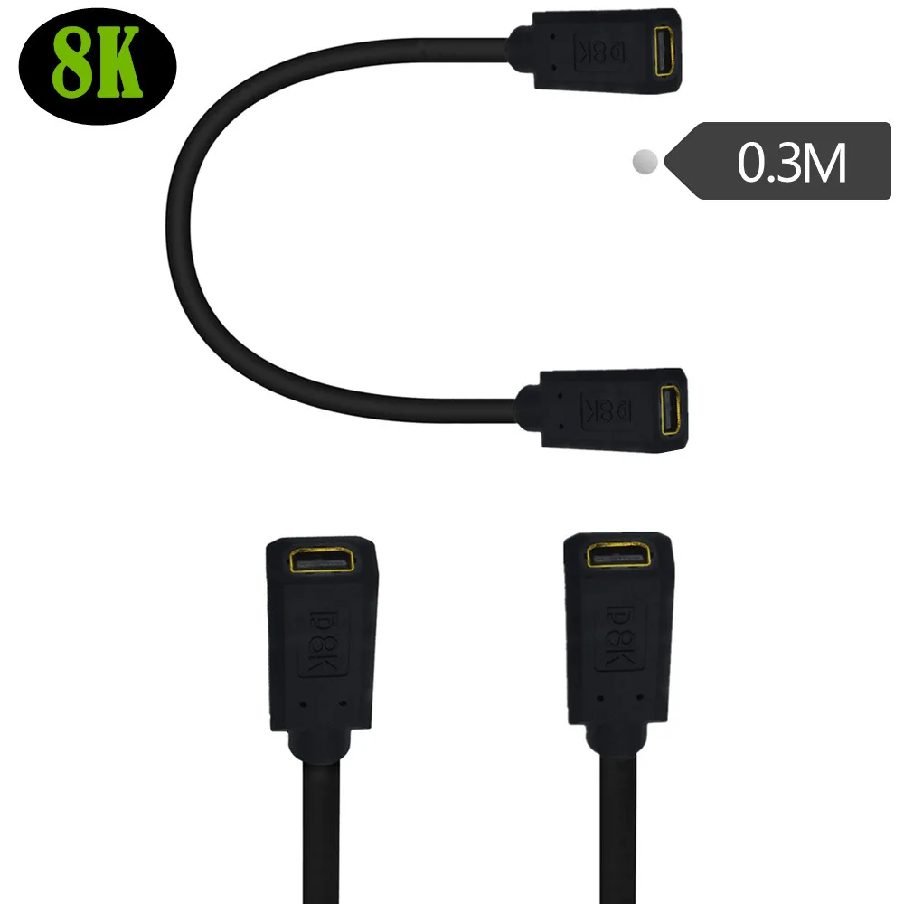 1.4 فولت 8K/60Hz 4K/144Hz دعم ميني ديسبلايبورت أنثى المقبس لوحة جبل إلى ميني ديسبلايبورت أنثى تمديد كابل-0.3 متر