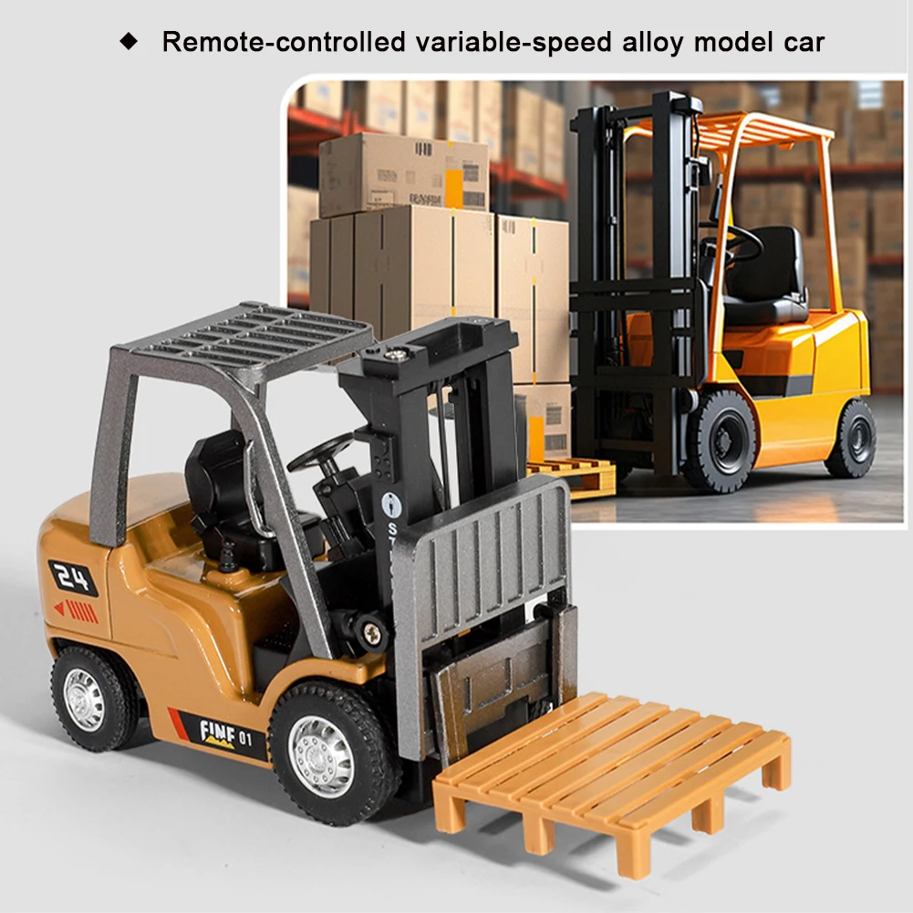 رافعة شوكية صغيرة مصنوعة من خليط معدني بنسبة كاملة 1:64 تعمل بالتحكم عن بعد سيارة هندسية كهربائية نموذج هدية للأولاد