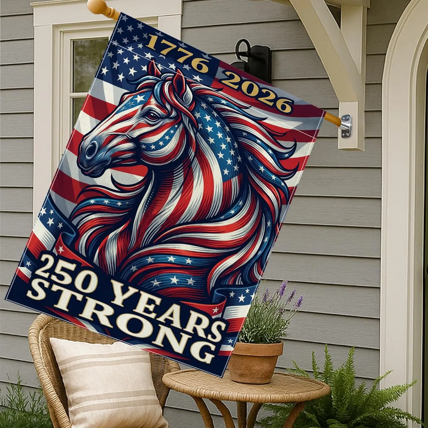 Horse House Flag, Patriotic Bold Stars Stripes Celebration Red Burlap Double Sided Outside Large Garden Flag for Outdoor Pat AAS