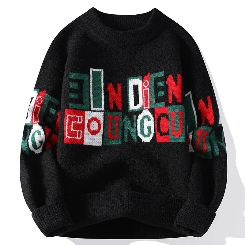 Sweaters Mens 2023 Fall Winter New Knitted Hip Hop Streetwear Fashion Men Soft Warm Wool Pullovers Loose Christmas Style Sweater