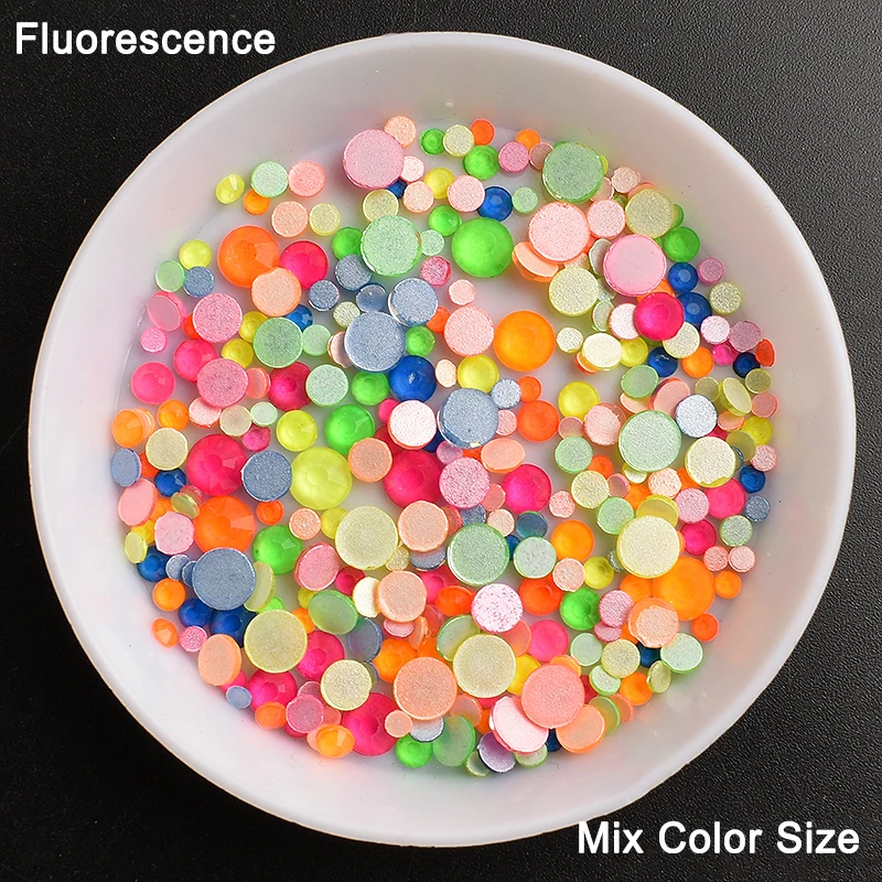 Fluorescent Small Round Diamond Mixed Color Size Nail Art Rhinestone Crystal Glass ss6-ss20 Manicure DIY Decorative Accessories