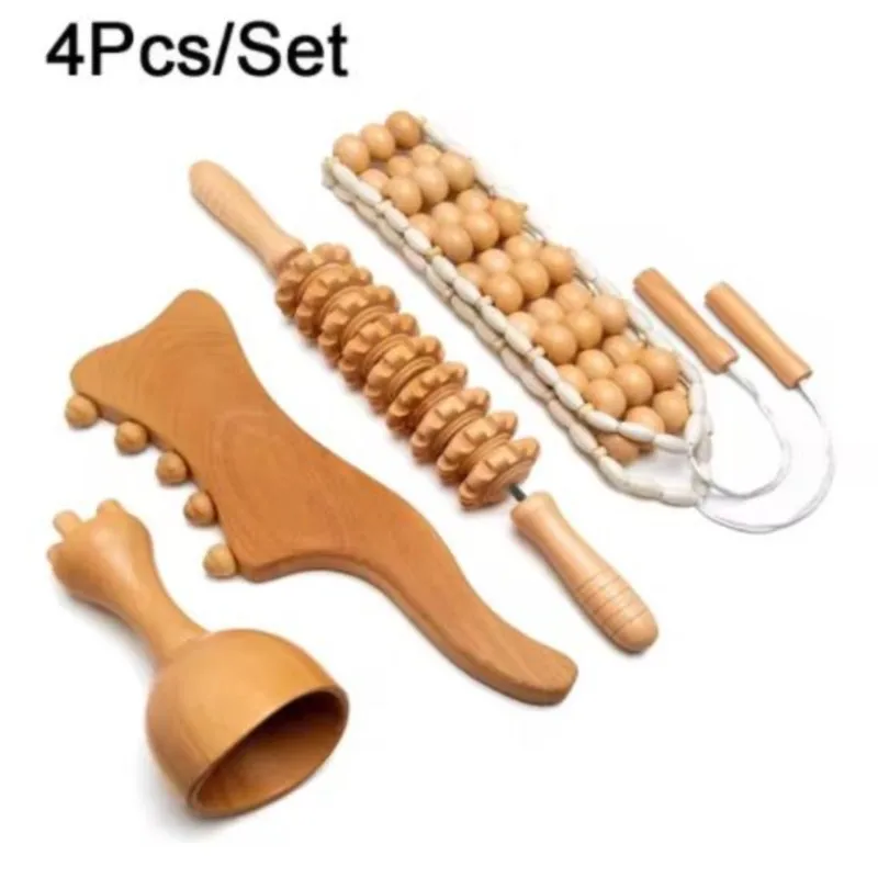 4Pcs/Set Wood Therapy Massage Tools, Lymphatic Drainage Massager for Body Shaping, Anti Cellulite Body Sculpting Tools