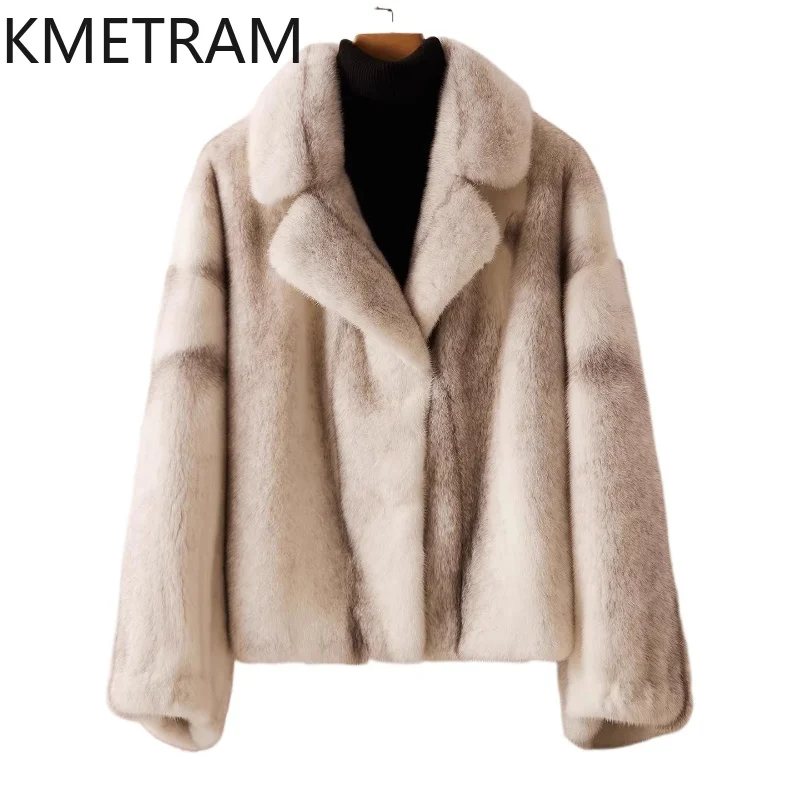 سترة KMETRAM 100% من فرو المنك بالكامل بدلة نسائية بياقة قصيرة معطف فرو منك حقيقي ملابس خارجية شتوية ملابس نسائية 2025 Fourrure