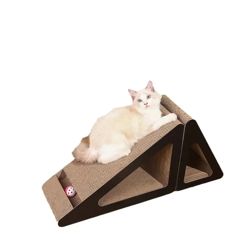 2-in-1 Cat Scratcher Cardboard Triangle-Shaped Cat Scratching Board with Wear-Resistant Ball for Indoor Cats