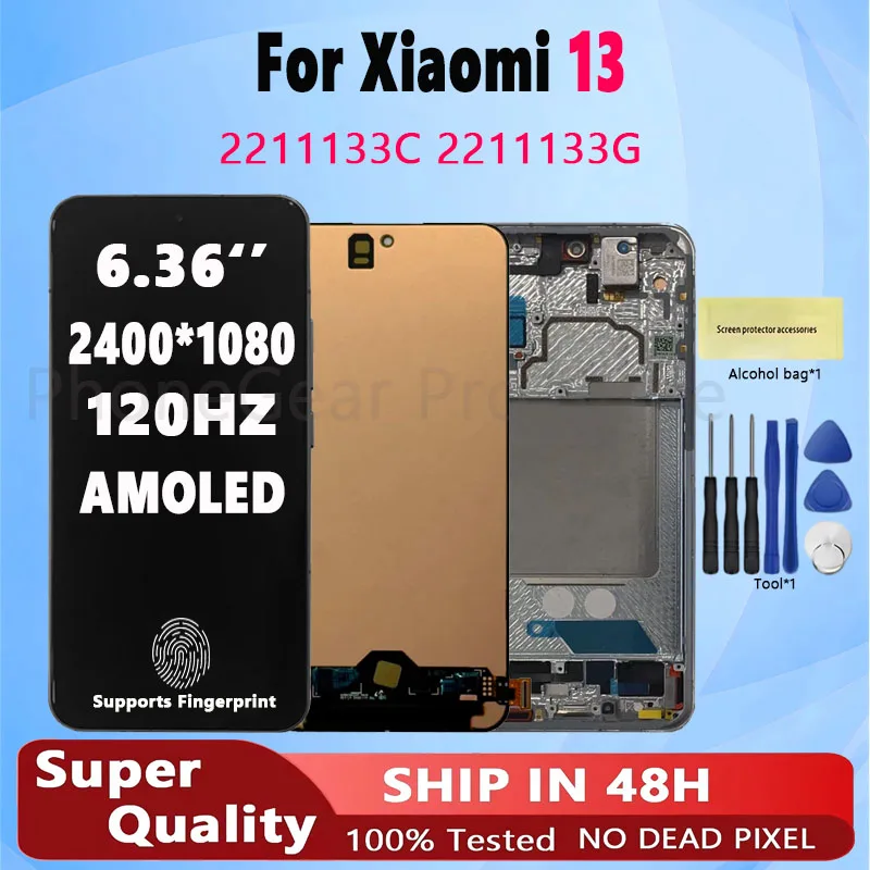 6.36'' 120HZ New Orig AMOLED For Xiaomi 13 2211133C 2211133G LCD Display Screen Touch Panel Digitizer Assembly Replacement