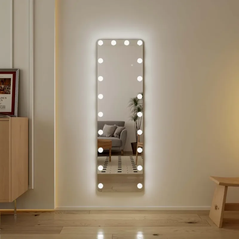 Bedroom Living Room Large Modern Vanity Hair Salon Body Led Dressing Full Length Light White Bulb Floor Standing Mirror