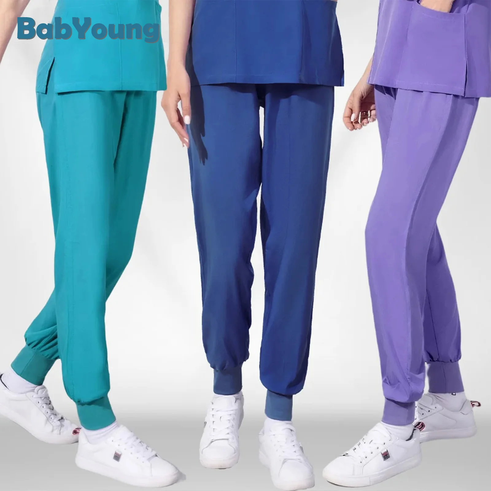 Veelkleurige Unisex Elastische Taille Trekkoord Scrub Broek Schoonheidsspecialiste Lab Scrubs Dierenwinkel Ziekenhuis Arts Verpleegkundige Werkkleding