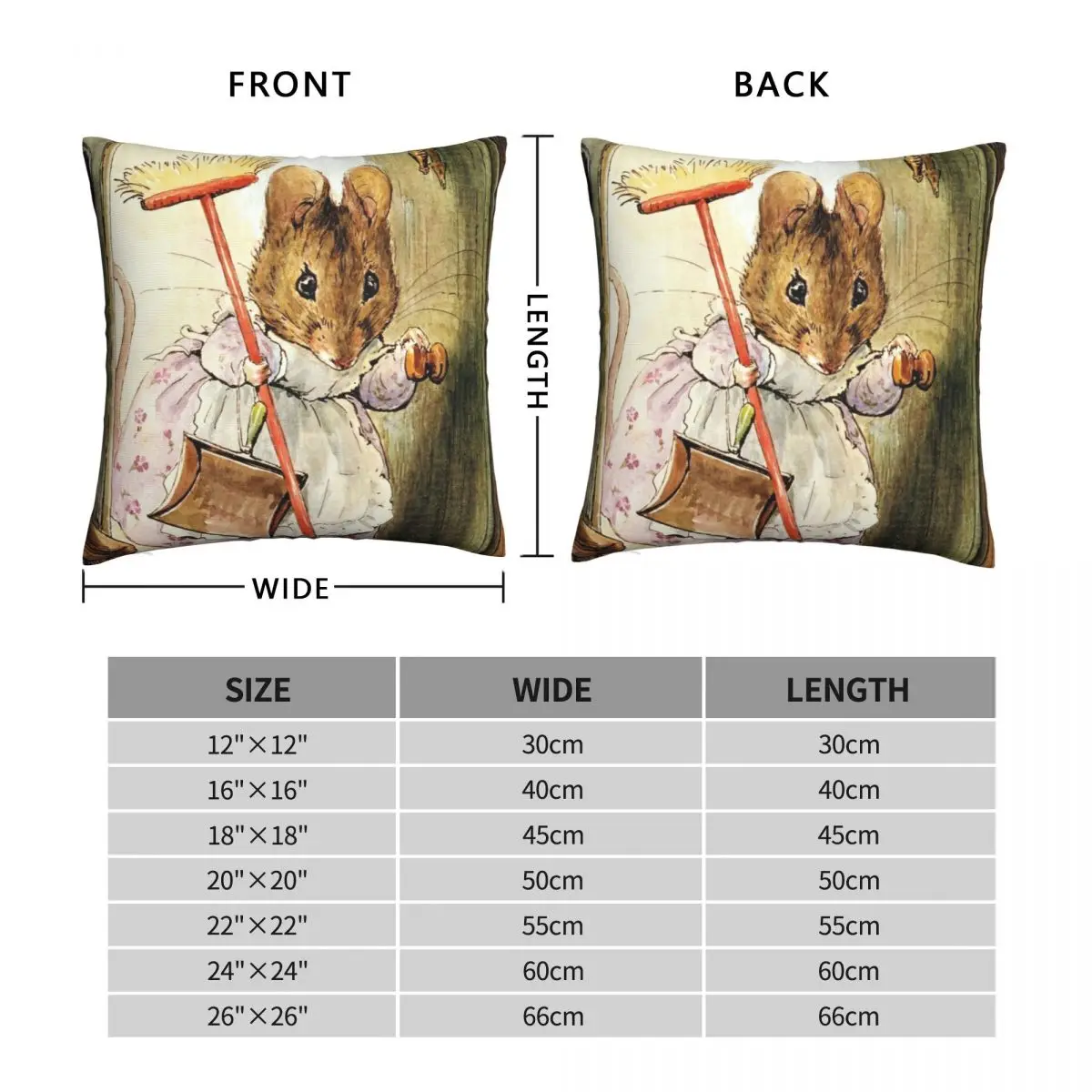 Hunca Munca Sweeps The Dollhouse Square Pillowcase Polyester Linen Velvet Zip Decorative Throw Pillow Case Bed Cushion Cover