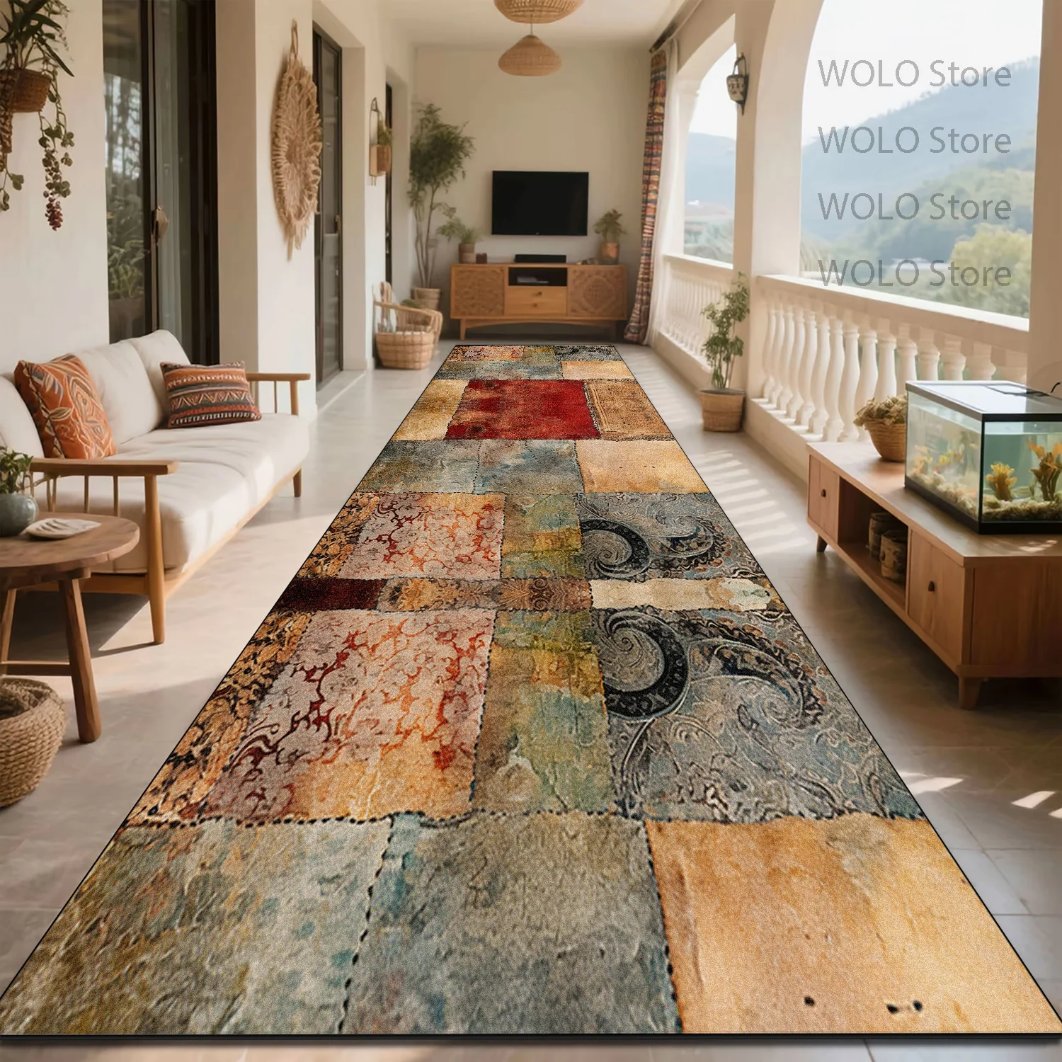 Abstract Artistic Colorful Runner Hallway Carpet Antiskid Long Rugs Classical Easy Cleaning Washable Corrider Lint-free Mats
