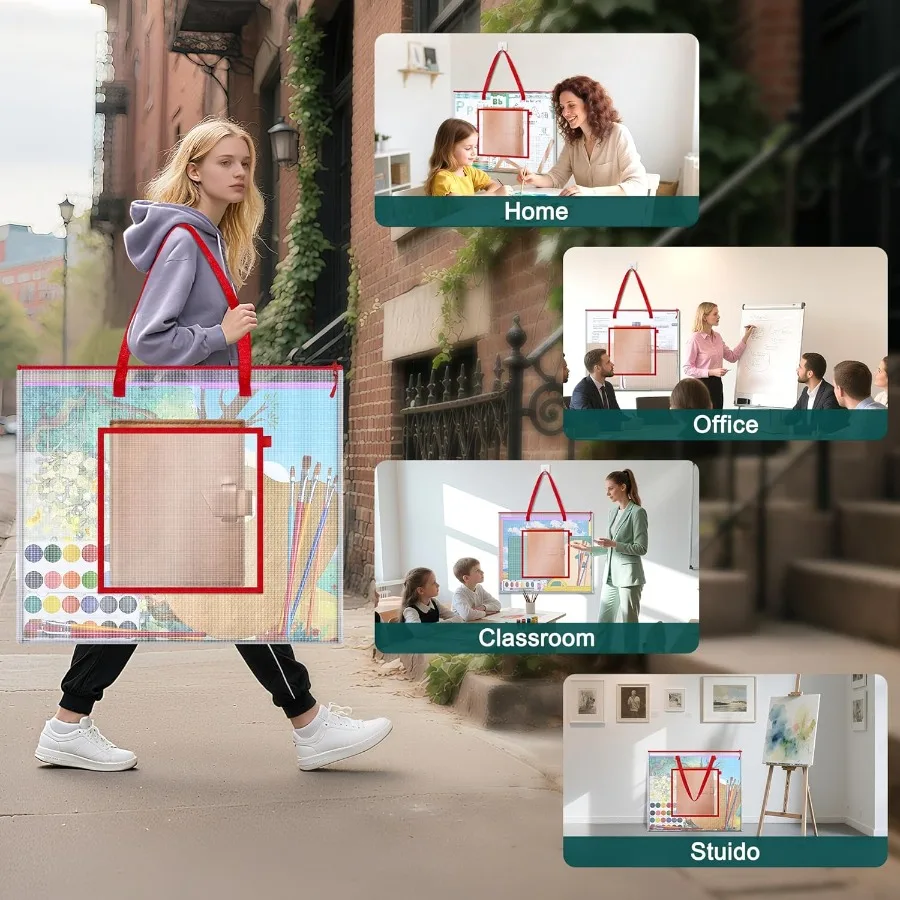 Large Poster Storage Bag 25 x 19 Art Portfolio Bag with Pocket for Poster Cutting Mat Bulletin Board Scrapbook Keepsake - Water