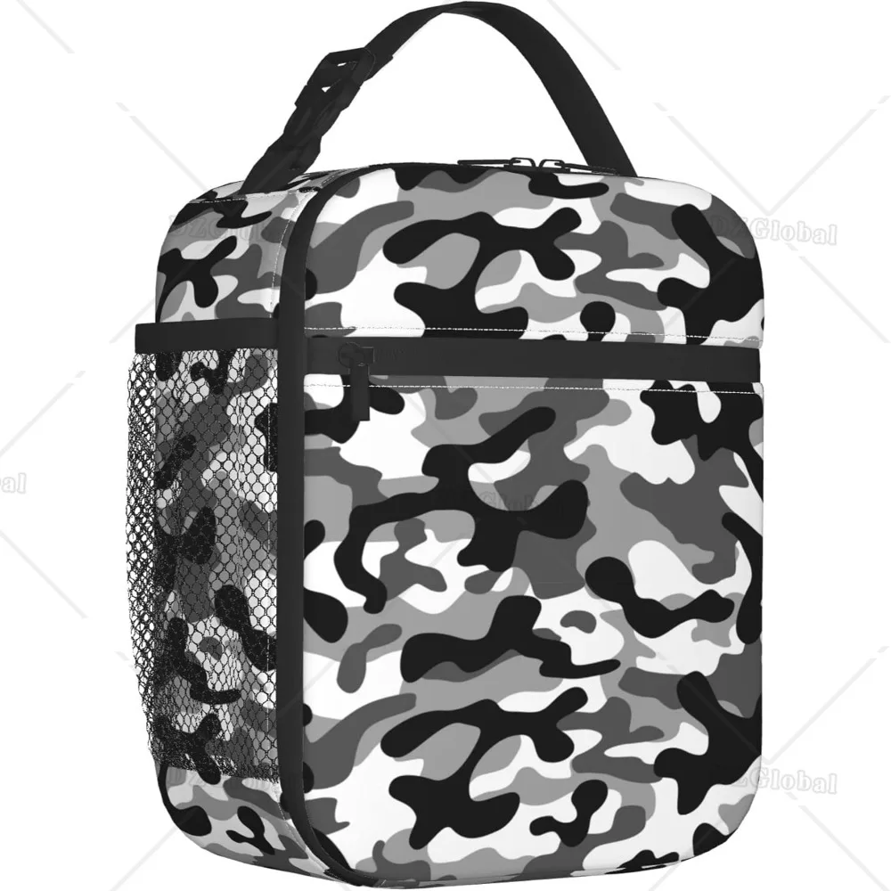 Black Camo Thermal Lunch Bags for Men Women Reusable Insulated Tote Lunch Bags for Office Work School Picnic Camping