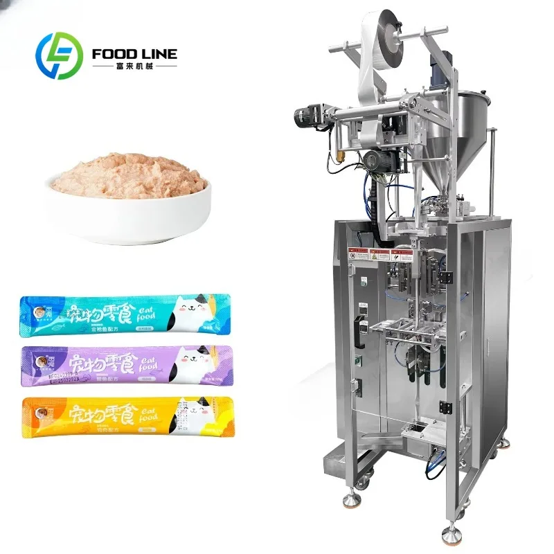 Full Auto Round Corner Slim Stick Packing Machine Reciprocating 3 Side Seal Liquid Pouch Filler for Cat Treats Paste Honey Jam