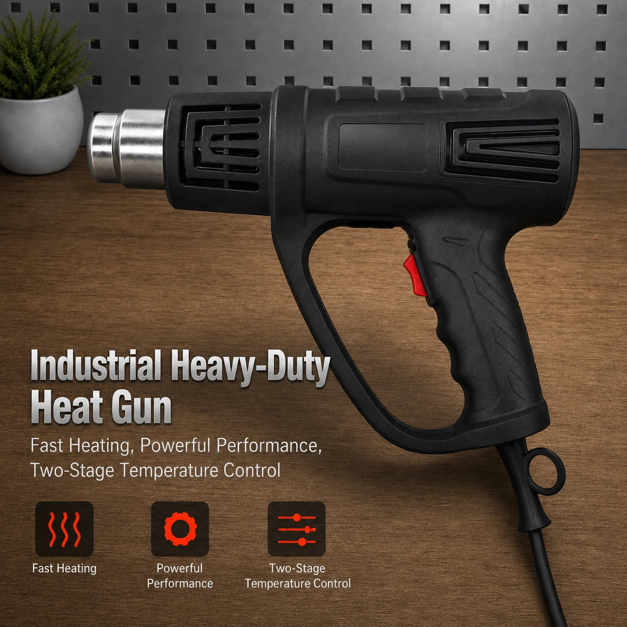 2000W Adjustable Temp Industrial Hot Air Gun, Car Wrap Baking Tool, Heat Shrink Tube Dryer for Electronics DIY Crafts