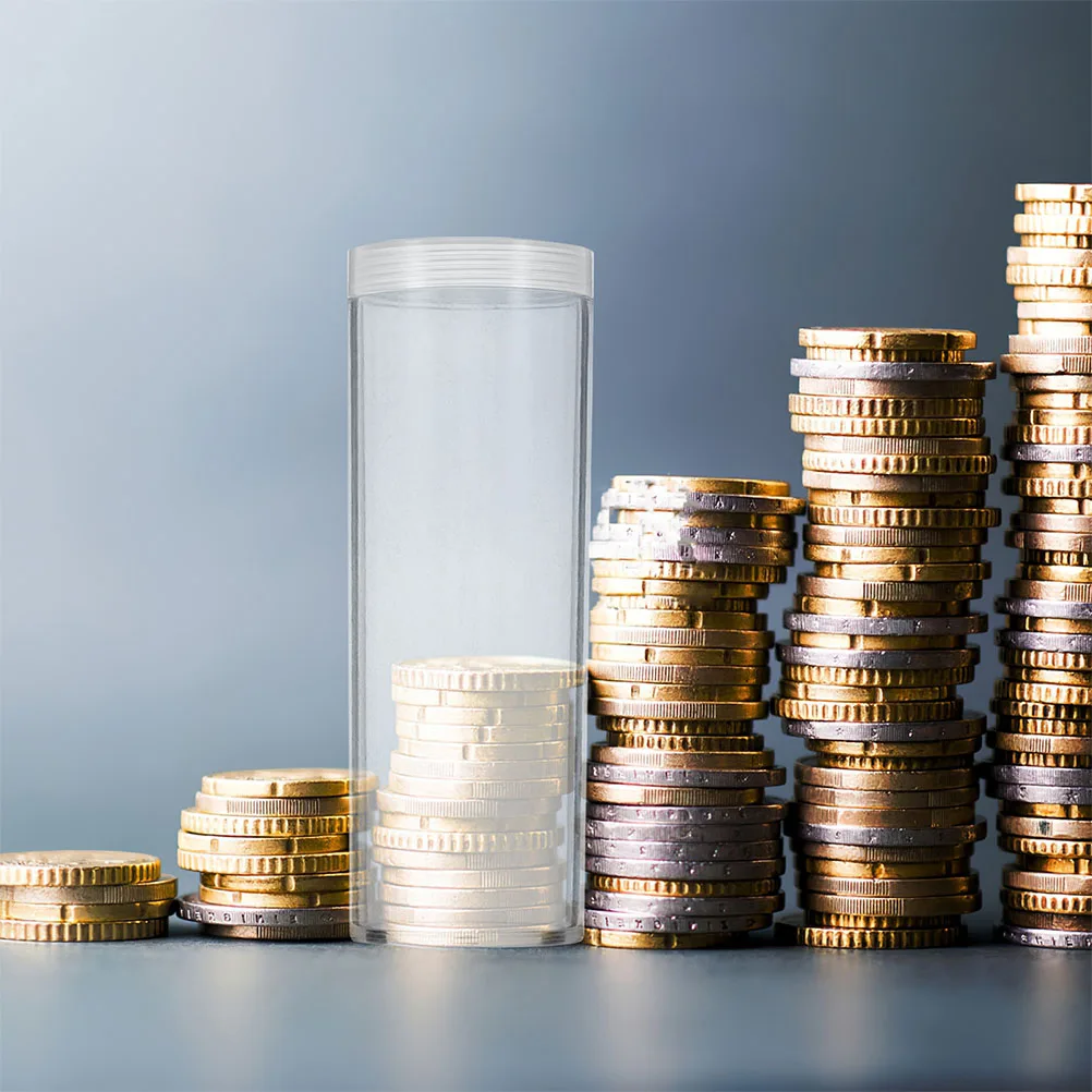 

5Pcs Transparent Airtight Coin Storage Tubes Plastic Sealed Lids Collector Container for Quarters Coin Collection Supplies