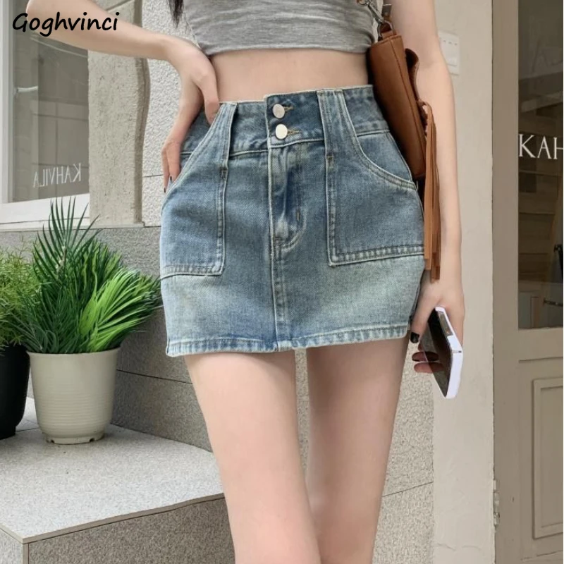 

Y2k Mini Skirts Women Denim Sexy Vintage Slim Washed Tender Hotsweet Fashion High Waist Summer A-line Faldas Club Korean Style