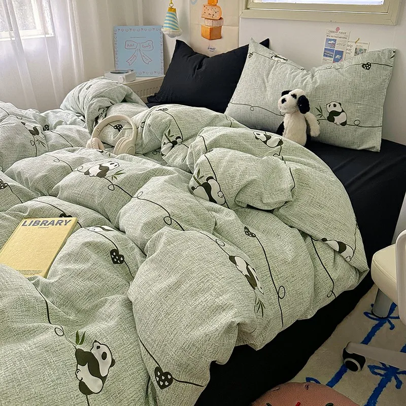 

Комплект постельного белья с рисунком панды, зеленый, черный, бамбуковый, домашний текстиль, мягкое хлопковое одеяло, пододеяльник, домашний декор, постельное белье