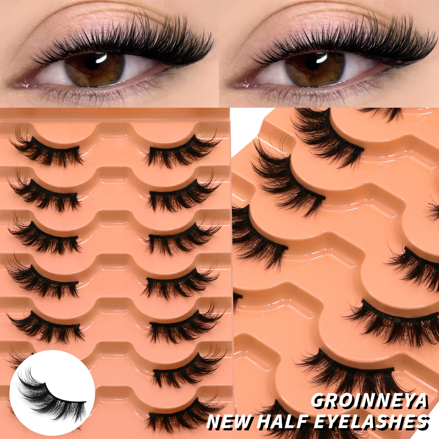 Lasvirey Faux cils œil de chat moelleux, demi-cils, bande naturelle, faux cils, extensions de cils allongés, doux et moelleux