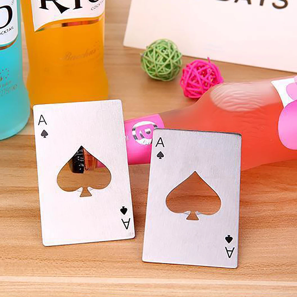 1PCS Beer Bottle Picker Opener Poker Creative Pocket Metal Multifunction Credit Card Bottle Opener Black Peach A Stainless Steel