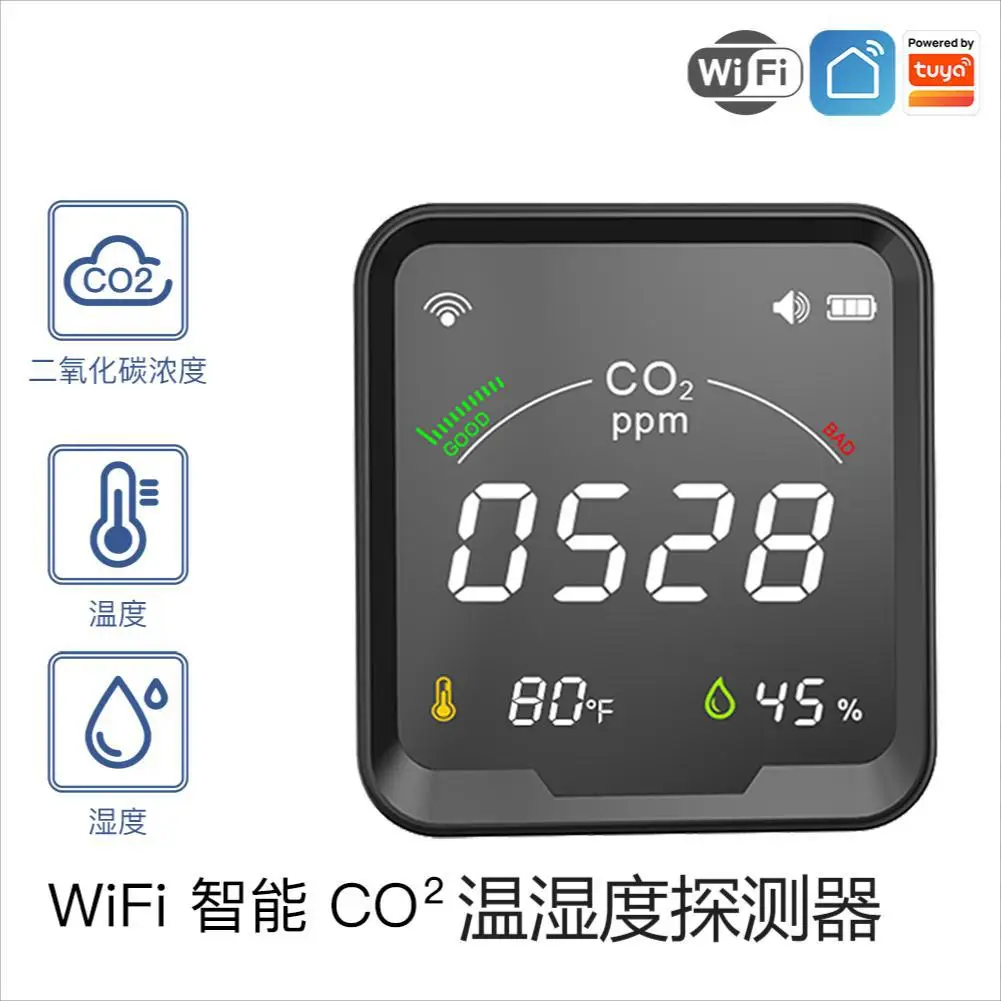 Air Quality Carbon Dioxide Detector with Alarm Clock,MOES Temperature Monitor,Humidity Air Tester,WiFi/BT,Tuya Smart,3 in 1,CO2