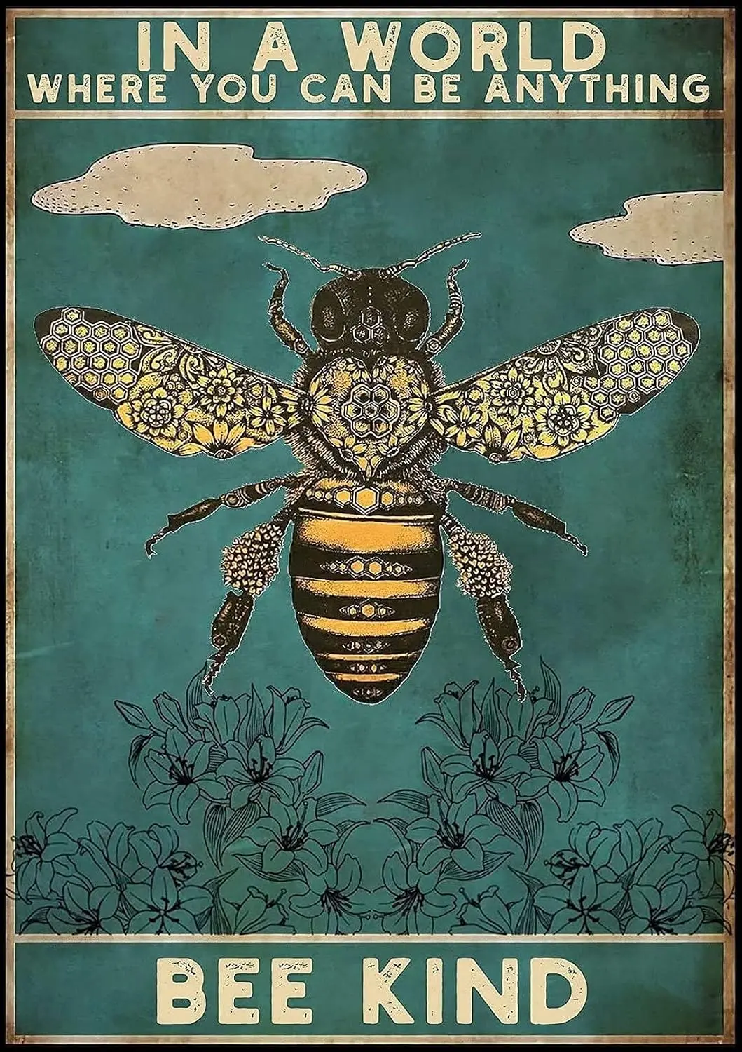 HAIMAX Retro Metal Tin Sign Kind Posters Floral Art Posters of Bees Art Posters On The Wall Metal Tin Sign Metal Plaque 8 x sign