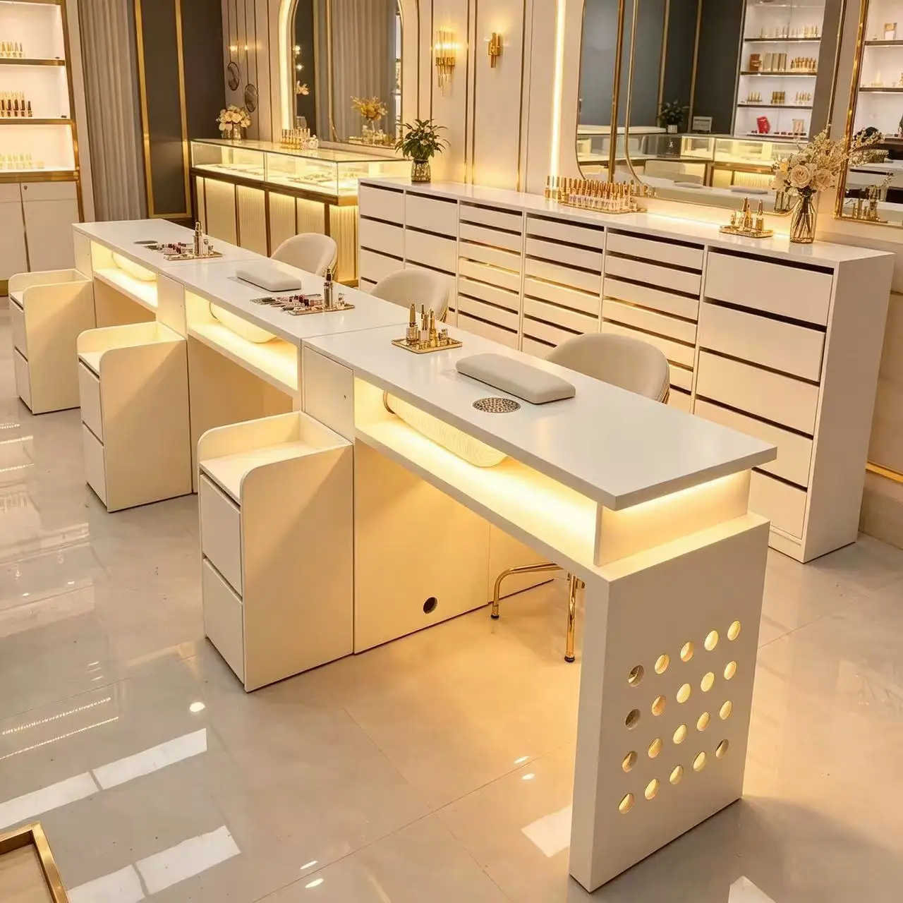 

&c Simple Solid Wood Nail Table with Drawers, Large Capacity, Suitable for Salons and Nail Tools
