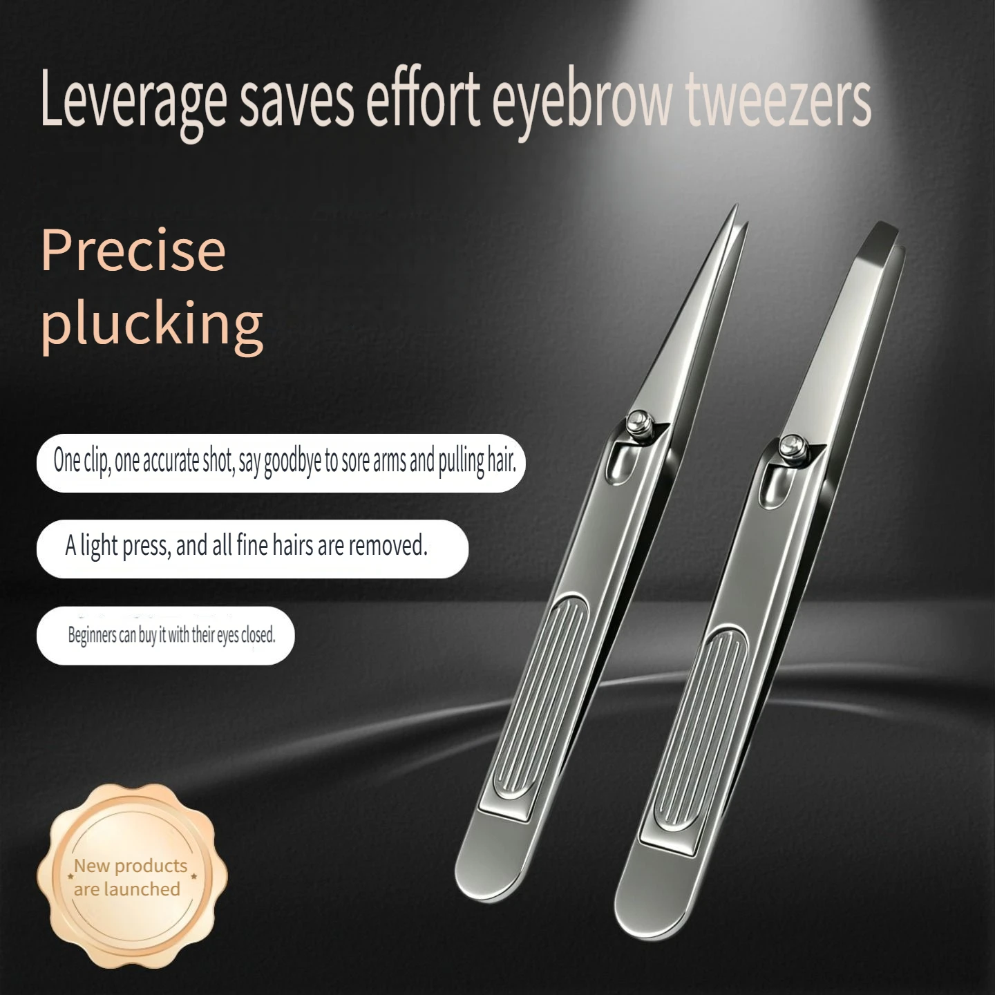 Stainless Steel Labor-Saving Eyebrow Tweezers, Lever Design Precision Tweezers, Slant Tip & Pointed Tip Facial Hair Plucker