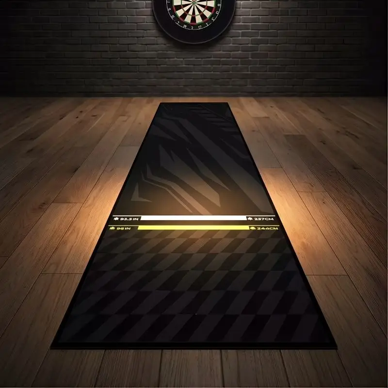 VIKAMA Geometric Black Dart Runner Mat Dual Standard Throw Line Non Slip Shock Absorbent Darts Floor Rug Game Room