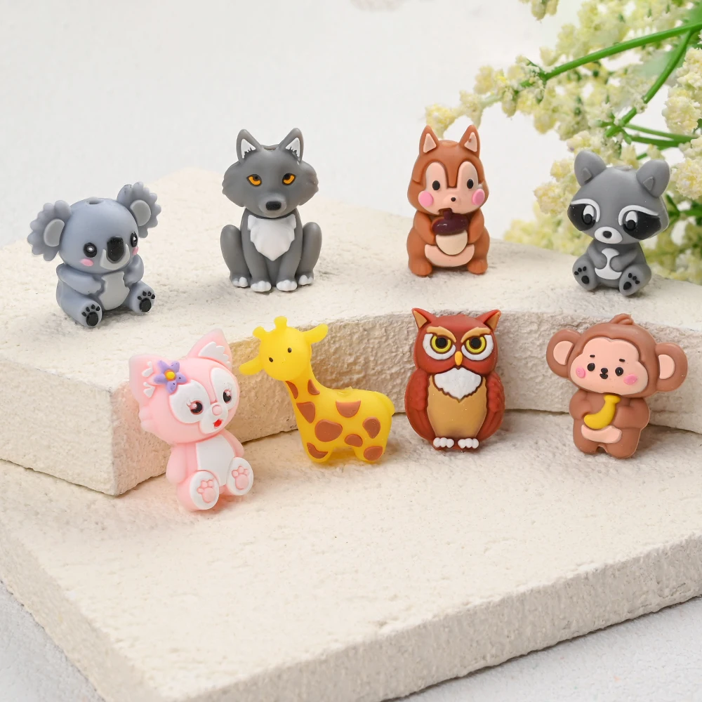 8Pcs 3D Silicone Beads Cute Giraffe Owl Animals Teether Beads Stereo Loose Beads for DIY Pacifier Chains Clips Bracelet Teething view 6