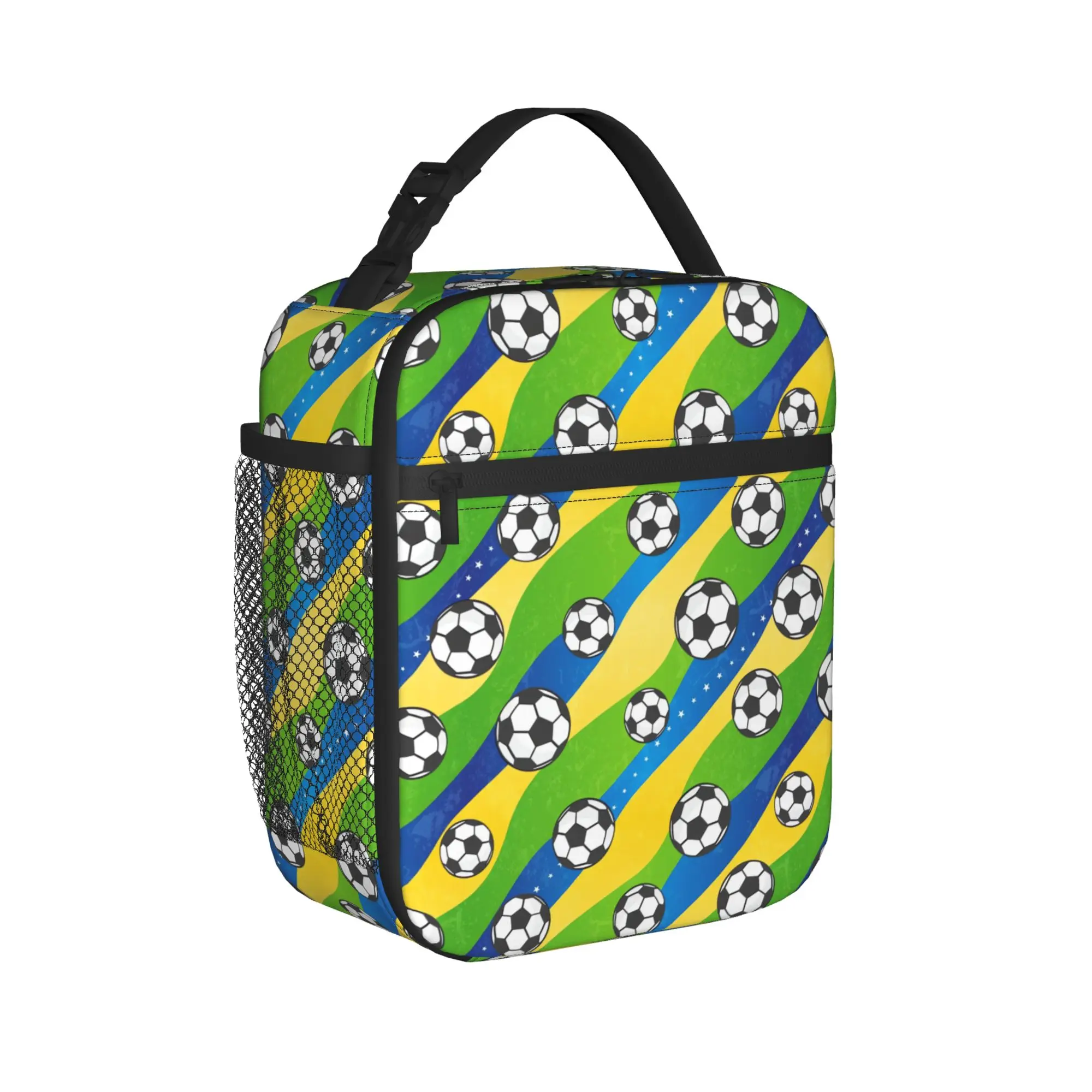 Football Pattern Lunch Bag  Cute Lunch Box Office Portable Zipper Tote Food Bags For Child Oxford Custom Cooler Bag