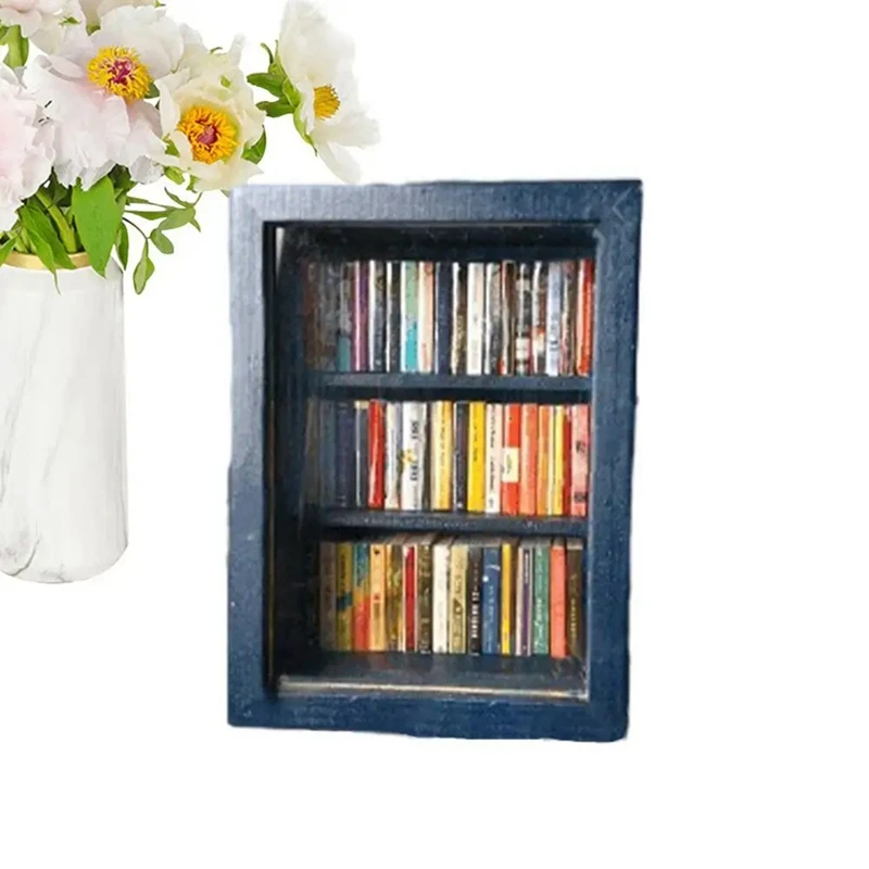 Miniature Bookshelf Pocket Anxiety Bookshelf Wooden Tiny Book Library Stress Reliever Bookshelf Tabletop 7.1 X 4.8 X 9.3Cm