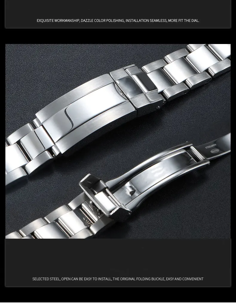 20 mm 904L Uhrenarmbänder für SUB DAYTONA NH35 NH36 Rolex Herren-Uhrenarmband mit Glide-Lock-Verschluss, massives Edelstahl-Uhrenarmband – Detail 5