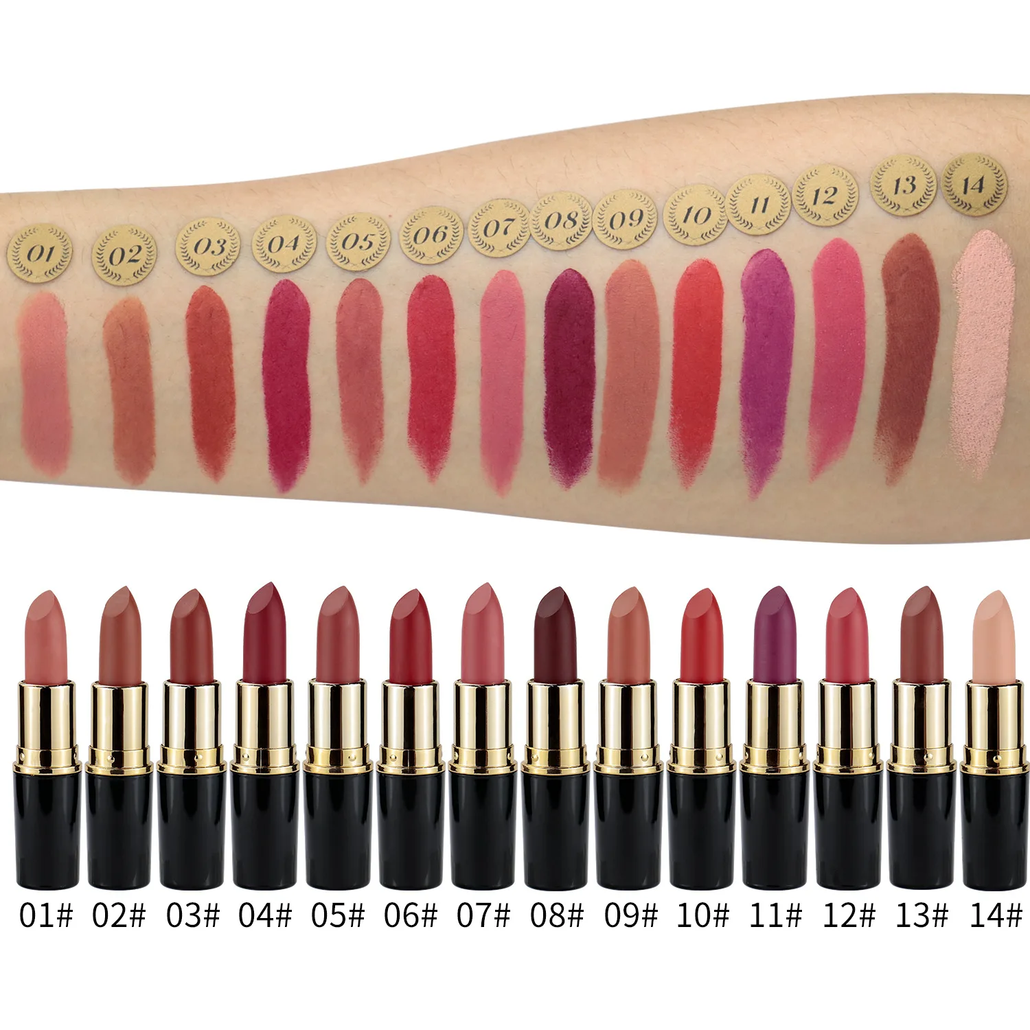 Custom Logo Solid Lipstick Private Label 14colors Matte Non-stick Waterproof Long Lasting Natural Makeup Cruelty Free