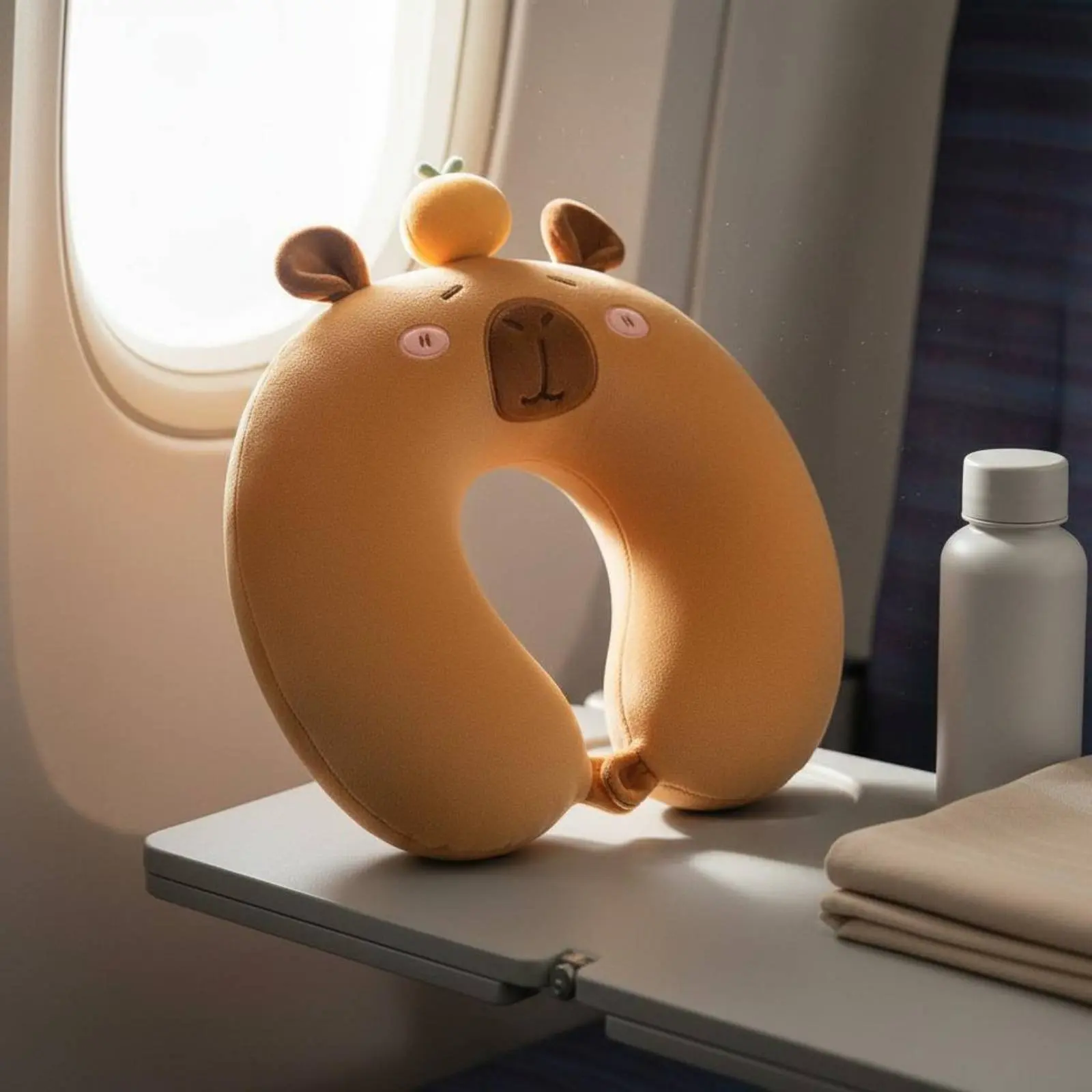 Capybara Neck Pillow Ergonomic Design U-Shaped Travel Pillow Soft U-Shaped Neck Support Breathable Material for Students