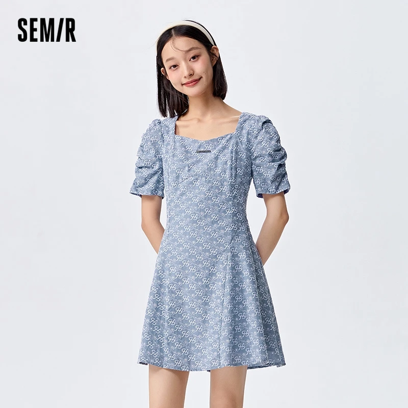 Semir Dress Women Design Sense Embroidery 2023 Summer New Style Style Square Neck Dresses Fashion