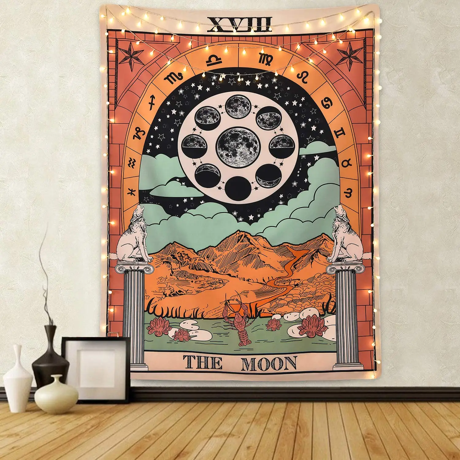 Tarot Card Tapestry Mystic Divination Wall Hanging Medieval Europe Style Tapestries Cloth Home Bedroom Dorm Decor Wall Blanket