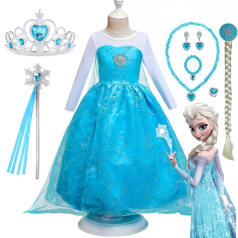 

Disney Film Frozen 1 Elsa Dress Girls Cosplay Halloween Snow Queen Princess Costume Kids Festival Anna Frozen 2 Clothing Vestido