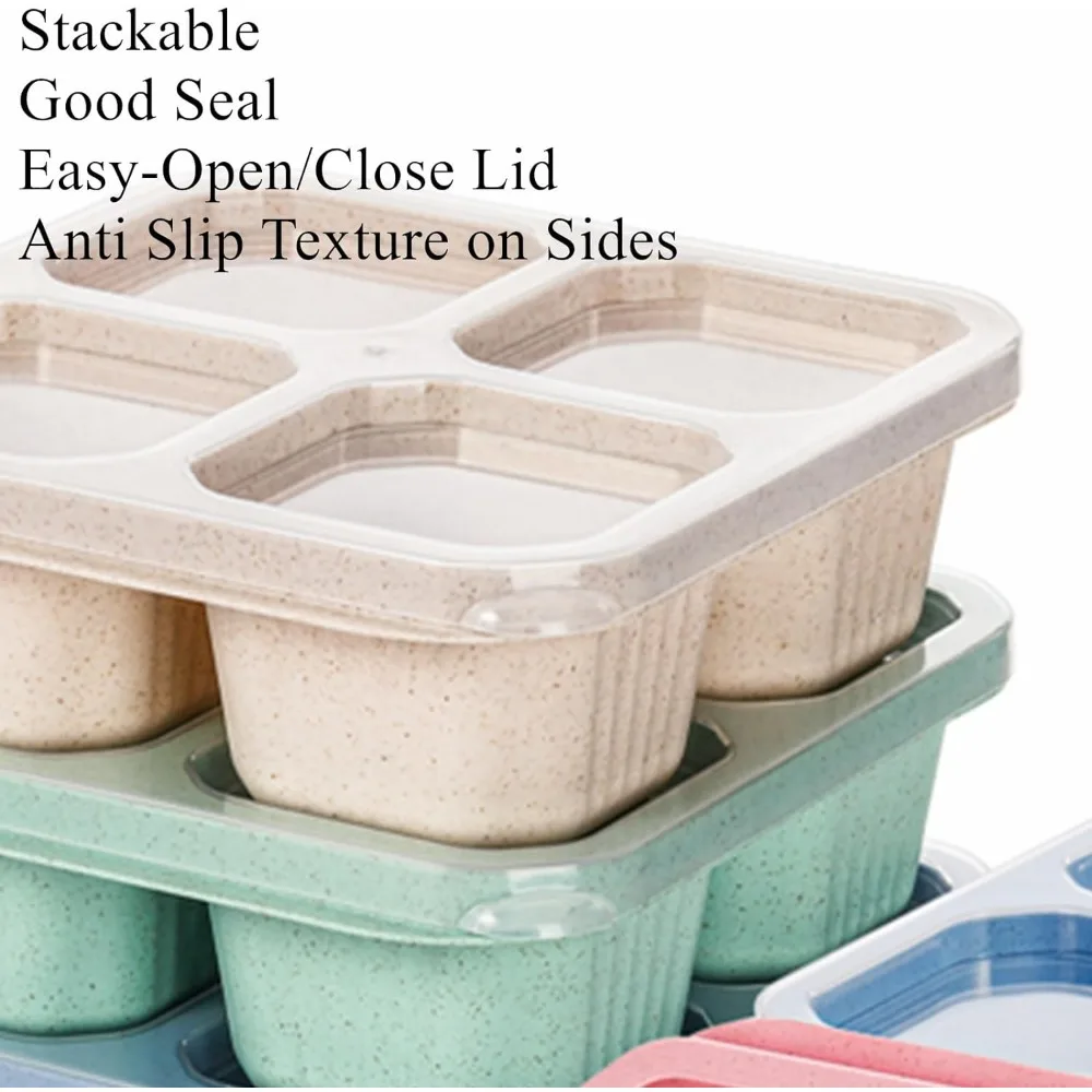 Reusable Bento Lunch Boxes for Kids Adults Meal Prep Lunch Containers 4 Compartment Small Wheat Straw Divided Food Storage