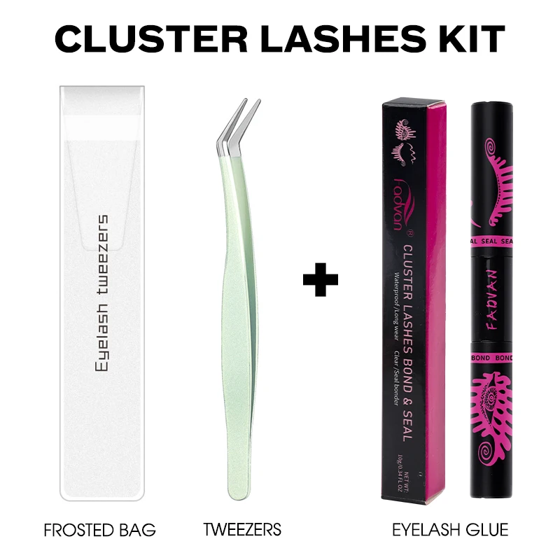 Fadvan Cluster Eyelashes Glue Mascara Bond and Sealer Dark Odor Free False Lashes Adhesive Kit for Eyelash Extension